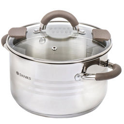 Кастрюля нержавеющая сталь, 3.9 л, с крышкой, крышка стекло, Daniks, Нара, GS-01413HY-20CA-2, серебр  фото 9