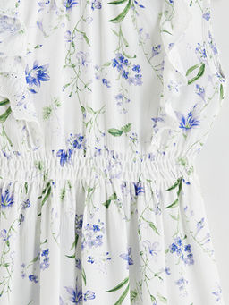 Bisiklet Yaka ?i?ekli K?z ?ocuk Elbise