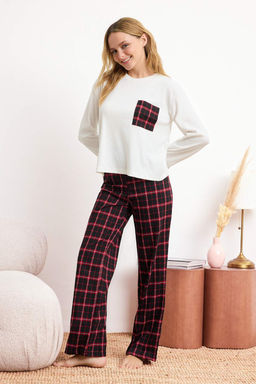 Trendyolmilla Beyaz %100 Pamuklu Ekoseli Cep Detayl? Orme Pijama Tak?m? THMAW24PT00228  фото 10