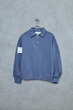 STORIESZ - SUDADERA POLO FELPA CREMALLERA / Azul / Acero - Zara фото 4