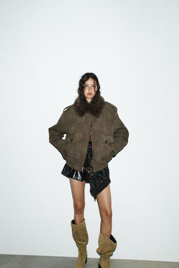 REMOVABLE COLLAR FAUX SUEDE JACKET