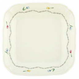 Ласковый май Тарелка глубокая фарфоровая 20,2х20х4см, 700мл, с деколью, рельефный декор, волнистый край, кремовый (Китай)
