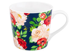 Кружка 400 мл 13*9,7*9 см Цветочная фантазия на синем фоне NEW BONE CHINA