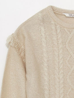 Bisiklet Yaka Kendinden Desenli Uzun Kollu K?z ?ocuk Triko Kazak - Waikiki фото 3