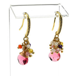 Серьги с цирконом и фианитами "Салют" цв.розовый.