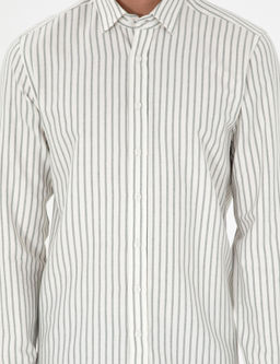 Haki _izgili Slim Fit Uzun Kollu G_mlek