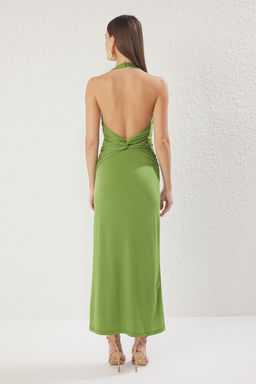 TRENDYOLMILLA Yag Yesil Duz Buzgu / Drape Midi Burgu Detayl? Esnek Orme Elbise TWOSS25EL00676 фото 8