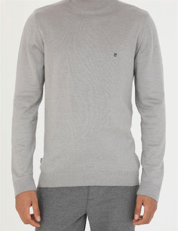 A__k Gri Melanj Slim Fit Yar_m Bal_k__ Yaka Basic Triko Kazak - Pierre cardin фото 6