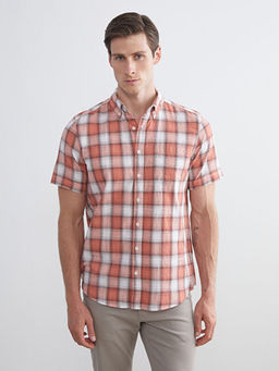 Regular Fit K?sa Kollu Ekose Poplin Erkek G?mlek