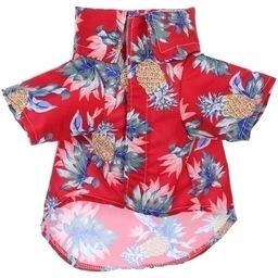 Рубашка для собак и кошек малых и средних пород "СТИЛЬНЫЙ БРО", цвет красный, принт ананасы с цветами, размер S