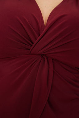 Trendyolmilla Bordo Fitted/Vucuda Oturan Polo Yaka Esnek Orme Bluz TWOSS24BZ00085 фото 11