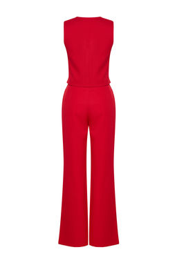 K?rm?z? Regular Dokuma Yelek Wide Leg/Genis Paca Pantolon Tak?m TWOAW25AU00091 - Trendyolmilla фото 8