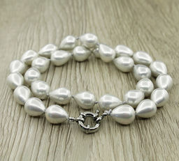 Майорка серая, капли 10x13мм, бусы длиной 46см