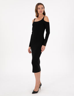 Siyah Ex. Slim Fit Triko Elbise