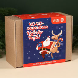 Большой гифтбокс Хо-хо-хорошего Нового года: жевательная конфета 50 г., молочный шоколад 70 г., кружка 300 мл., печенье с предсказанием 1 шт., жевательная резинка 11,5 г.