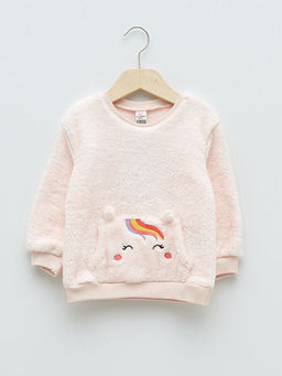 Bisiklet Yaka Uzun Kollu Nak?? Detayl? Pel?? K?z Bebek Sweatshirt
