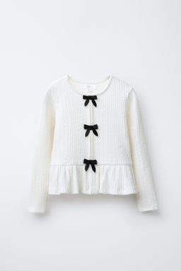 RIBBED SOFT-TOUCH T-SHIRT WITH BOWS