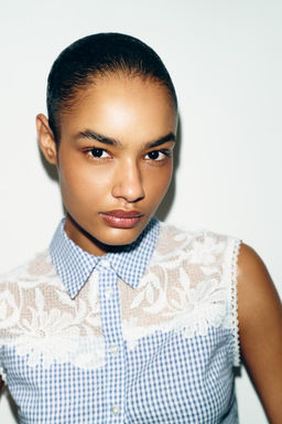 COMBINED GINGHAM BLOUSE - Zara фото 4