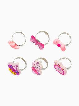Кольца детские набор 6 шт. «Выбражулька. Котик, единорог», форма МИКС, розовый, безразмерное