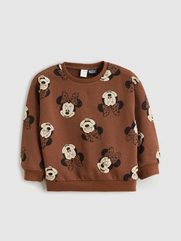 Bisiklet Yaka Minnie Mouse Bask?l? K?z ?ocuk Sweatshirt