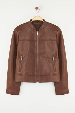 Siyah Fitted Kal?p Suni Deri Biker Ince Ceket Mont TWOAW26MO00085 - Trendyolmilla фото 13