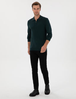Siyah Slim Fit Pamuk Liyosel Kar___ml_ Jean Pantolon
