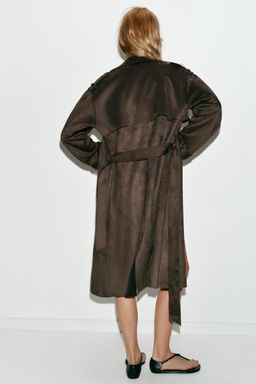 LONG FAUX SUEDE TRENCH COAT WITH BELT - Zara фото 15