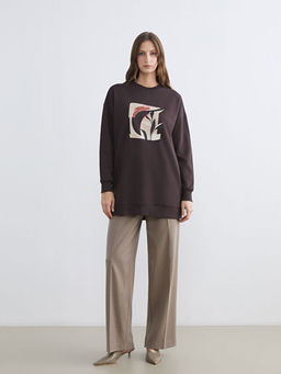 Bask?l? Oversize Kad?n Sweatshirt Tunik