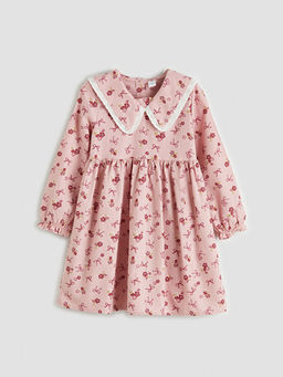 Bebe Yaka Desenli K?z ?ocuk Gabardin Elbise