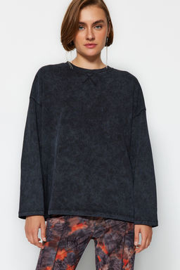 TRENDYOLMILLA Kahverengi Eskitme/Soluk Efektli Relaxed/Rahat Kal?p Bisiklet Yaka Orme T-Shirt TWOAW24TS00006