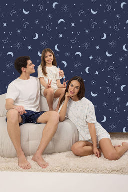 Trendyolmilla Kad?n Family/Aile Beyaz %100 Pamuklu Galaksi Desenli Sortlu Orme Pijama Tak?m? THMSS25PT00334