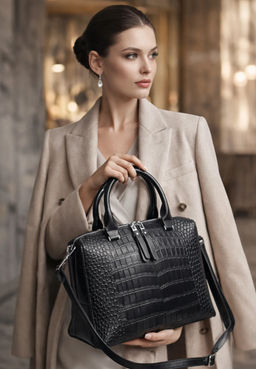 Женская кожаная сумка тоут под крокодила 1891-220 Блек
