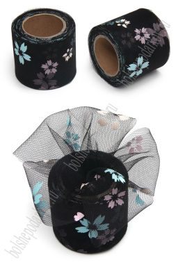 Фатин Цветочки 5,5 см*15 ярд (SF-6042) черный №2А