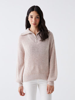 Dik Yaka D?z Uzun Kollu Kad?n Triko Kazak - Waikiki фото 2