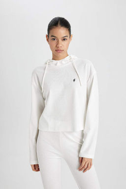 DeFactoFit Футболка стандартного кроя с капюшоном и вышивкой в рубчик с длинными рукавами  фото 4