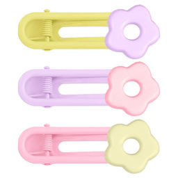 Набор заколок для волос зажим, арт. 71790 / 10 ЦВЕТОЧКИ (в наборе: 3шт., 6,2 см, черный металл, полиэфирная смола, цвет: жёлтый, розовый, сиреневый, подложка из мелованного картона + ПЭТ-пакет с европодвесом)