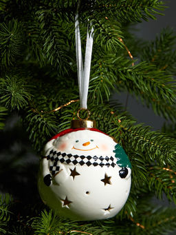 Ёлочный шар с подсветкой Снеговик, 108.68.6 см, 1 LED, от батареек LR443, керамика, свечение тёплое белое - Luazon lighting фото 2