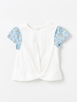 Bisiklet Yaka K?sa Kollu ?i?ek Desenli K?z Bebek Ti??rt