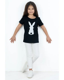 Футболка д/д принт Заяц, цвет черный, 100% х/б