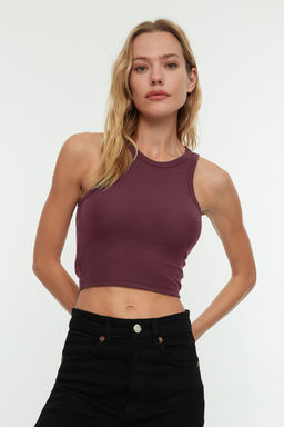 Bordo*001 Fitted/Vucuda Oturan Crop Halter Yaka Fitilli Esnek Orme Atlet TWOSS21AL0050