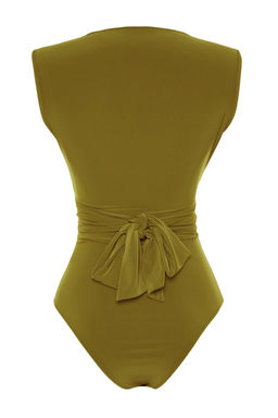 Yesil Baglama Detayl? V Yaka Fitted/Vucuda Oturan Esnek C?tc?tl? Orme Body TWOSS23BD00055