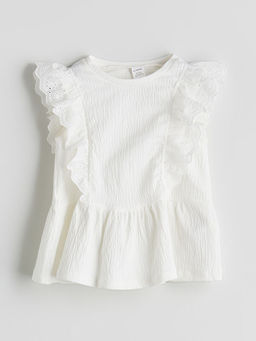 Bisiklet Yaka Pileli K?z ?ocuk Ti??rt