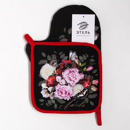 Набор кухонный «Flowers» варежка-прихватка 20×28 см, прихватка 19×19 см,100% хл