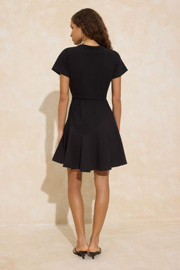 Siyah Belden Ac?lan K?sa Kollu Mini Tok %100 Pamuk Orme Elbise TWOSS26EL00046 - Trendyolmilla фото 4