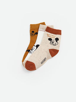 Mickey Mouse Bask?l? Erkek Bebek Soket ?orap 3l?