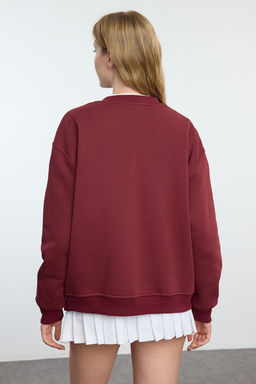 Bordo Slogan Bask?l? Oversize/Genis Kal?p Etek Ucu Detayl? Orme Sweatshirt TWOAW25SW00100 - Trendyolmilla фото 5
