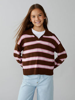 Polo Yaka K?z ?ocuk Triko Kazak