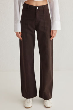TRENDYOLMILLA Kahverengi Dikis Detayl? Yuksek Bel Wide Leg Jeans TWOSS25JE00034  фото 3