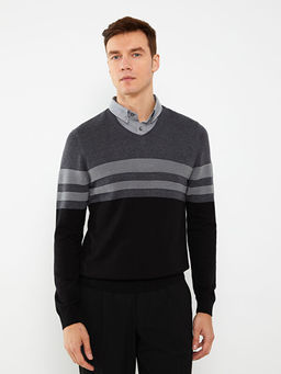 G?mlek Yaka Uzun Kollu ?izgili Erkek Triko Kazak