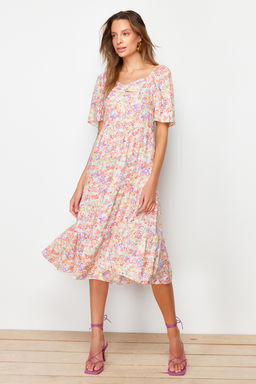 TRENDYOLMILLA Mor A Kesim Balon Kollu Cicek Desenli Midi Dokuma Elbise TWOSS20EL2323  фото 31